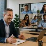 "Australian business owner planning a hybrid marketing strategy on a whiteboard