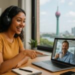 frustrated Melbourne business owner overwhelmed by managing social media on a laptop.