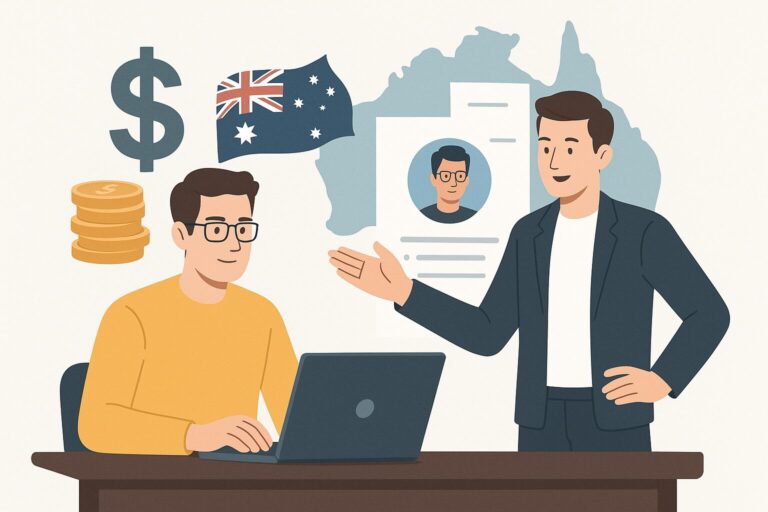 A frustrated Australian business owner looking at a high budget spreadsheet for software development hiring