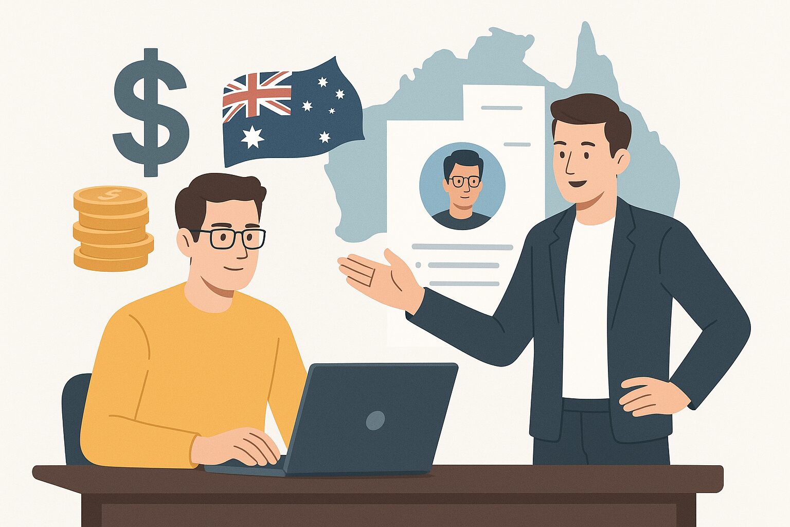 A frustrated Australian business owner looking at a high budget spreadsheet for software development hiring