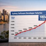 Graph showing the sharp rise of Sydney software developer salaries hitting $180k in 2026.