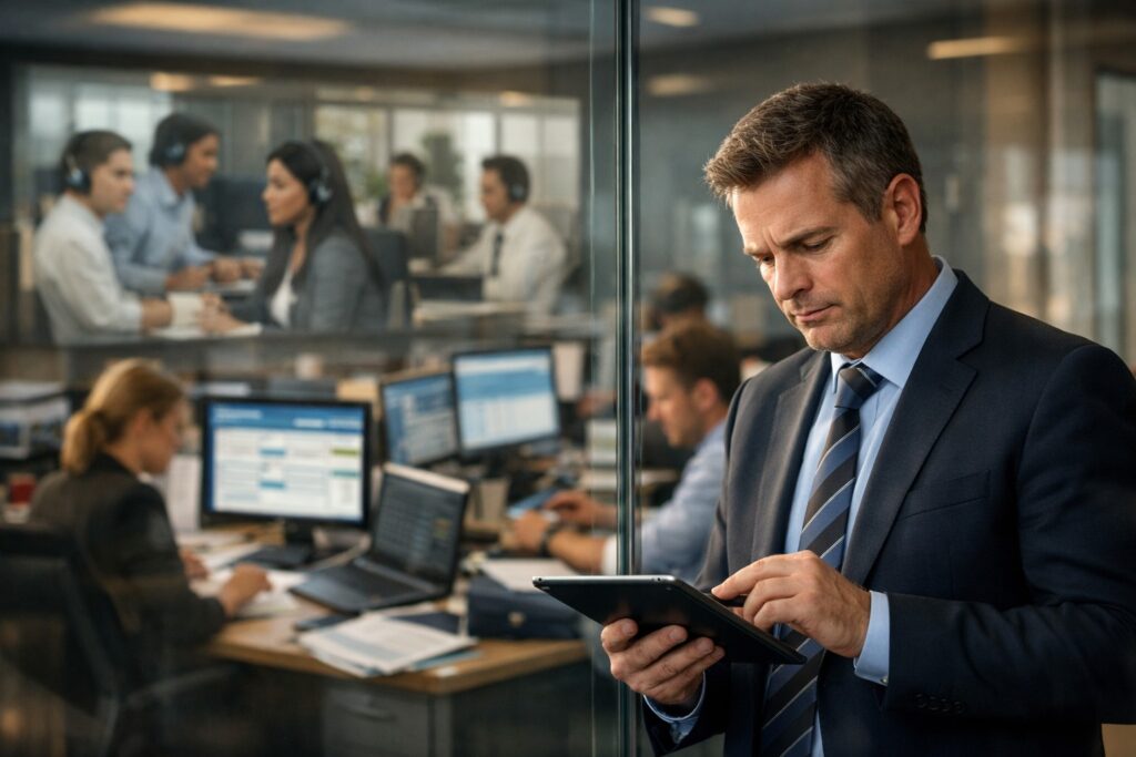 Frustrated accounting partner looking at a stack of uncompleted files, representing the capacity trap