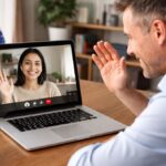 Australian manager welcoming a new remote employee via video call on a laptop screen