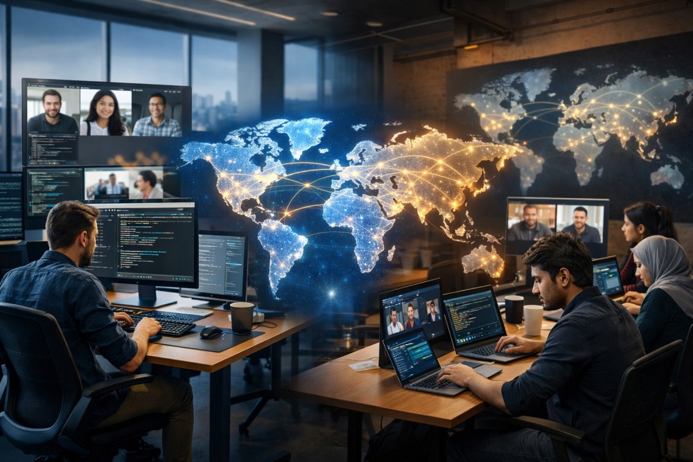 Australian CTO comparing offshore and onshore software development on a digital dashboard