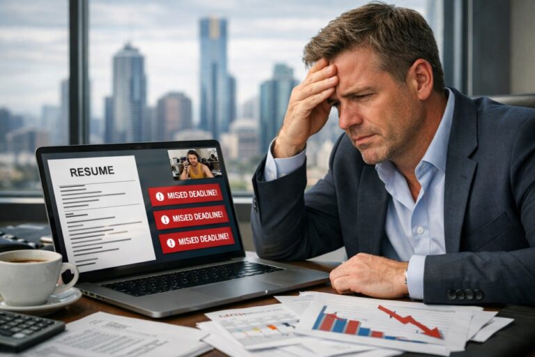 Australian business owner reviewing offshore candidate profiles with Webco Talent consultant