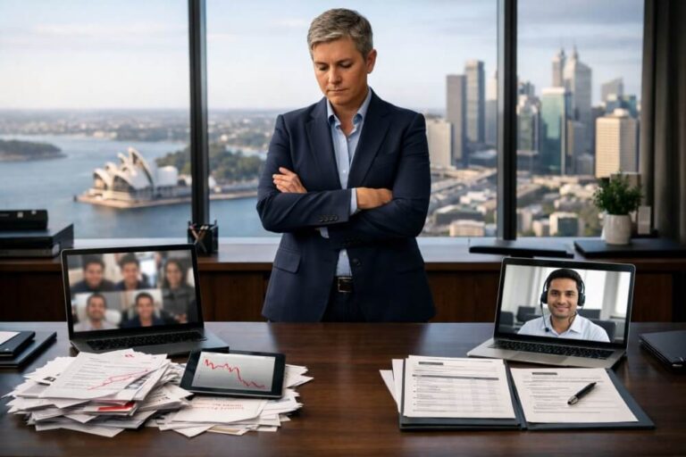 Australian HR manager reviewing offshore candidate screening checklist with Webco Talent