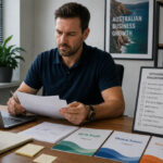 Australian business owner reviewing offshore staffing agency proposals with checklist